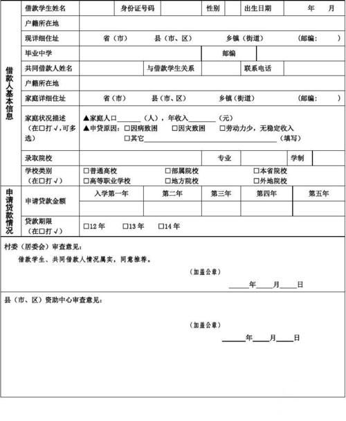 河北省生源地信用助学贷款管理系统 河北省生源地信用助学贷款管理系统助学贷款申请表